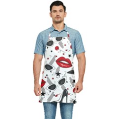 Red Lips Black Heels Pattern Kitchen Apron by Jancukart