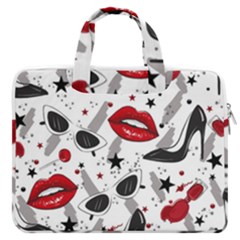 Red Lips Black Heels Pattern Macbook Pro 16  Double Pocket Laptop Bag 