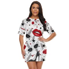 Red Lips Black Heels Pattern Just Threw It On Dress