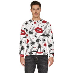 Red Lips Black Heels Pattern Men s Fleece Sweatshirt