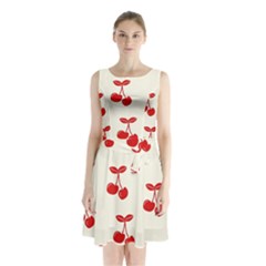 Cherries Sleeveless Waist Tie Chiffon Dress by nateshop