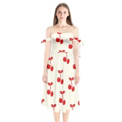 Cherries Shoulder Tie Bardot Midi Dress by nateshop