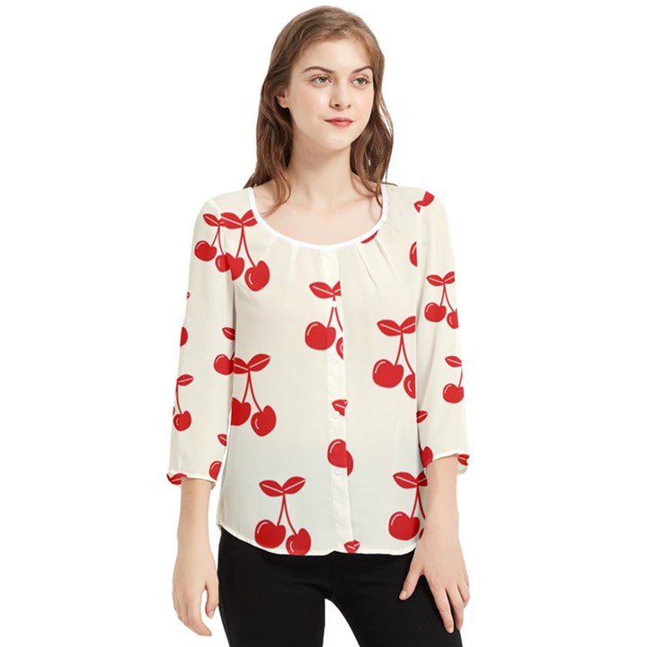 Cherries Chiffon Quarter Sleeve Blouse