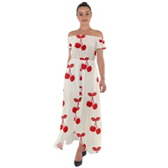 Cherries Off Shoulder Open Front Chiffon Dress by nateshop