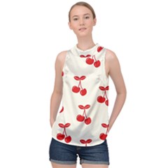 Cherries High Neck Satin Top by nateshop