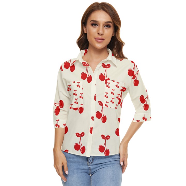 Cherries Women s Quarter Sleeve Pocket Shirt