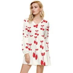 Cherries Tiered Long Sleeve Mini Dress by nateshop