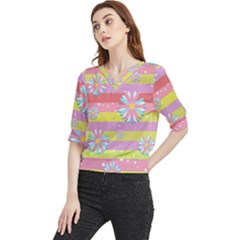 Flowers-024 Quarter Sleeve Blouse