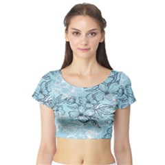 Flowers-25 Short Sleeve Crop Top by nateshop