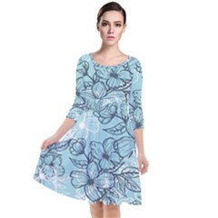 Flowers-25 Quarter Sleeve Waist Band Dress by nateshop