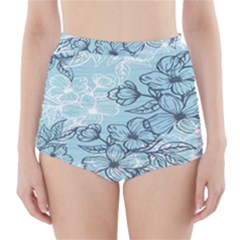 Flowers-25 High-waisted Bikini Bottoms by nateshop