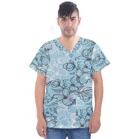 Flowers-25 Men s V-neck Scrub Top by nateshop