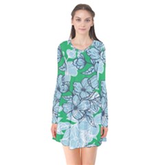 Flowers-26 Long Sleeve V-neck Flare Dress by nateshop