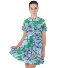 Flowers-26 Short Sleeve Shoulder Cut Out Dress  by nateshop