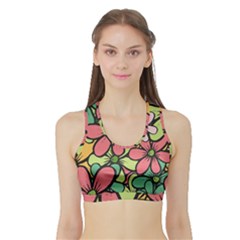 Flowers-27 Sports Bra With Border