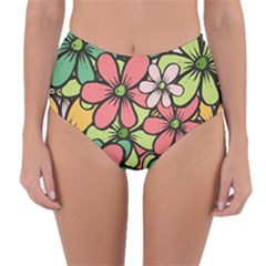 Flowers-27 Reversible High-waist Bikini Bottoms by nateshop