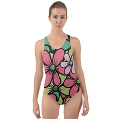 Flowers-27 Cut-out Back One Piece Swimsuit