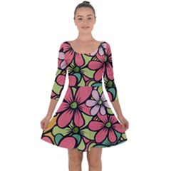 Flowers-27 Quarter Sleeve Skater Dress