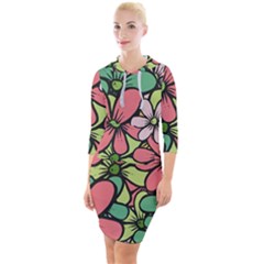 Flowers-27 Quarter Sleeve Hood Bodycon Dress by nateshop