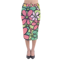 Flowers-27 Velvet Midi Pencil Skirt