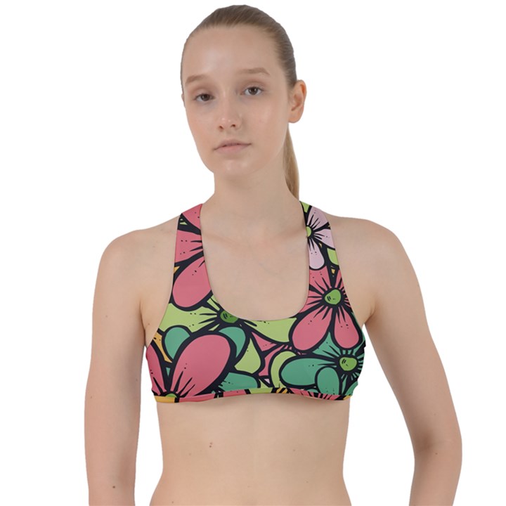 Flowers-27 Criss Cross Racerback Sports Bra