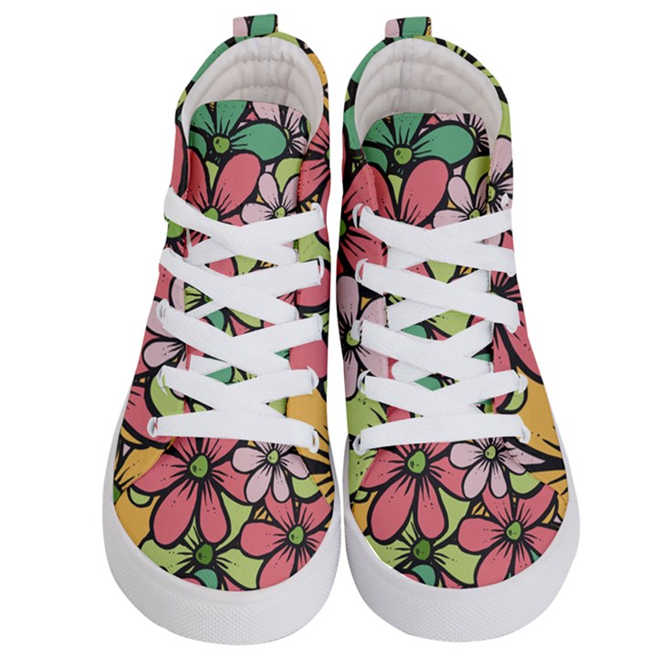 Flowers-27 Kids  Hi-Top Skate Sneakers