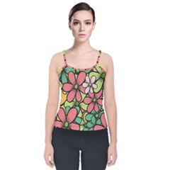 Flowers-27 Velvet Spaghetti Strap Top by nateshop