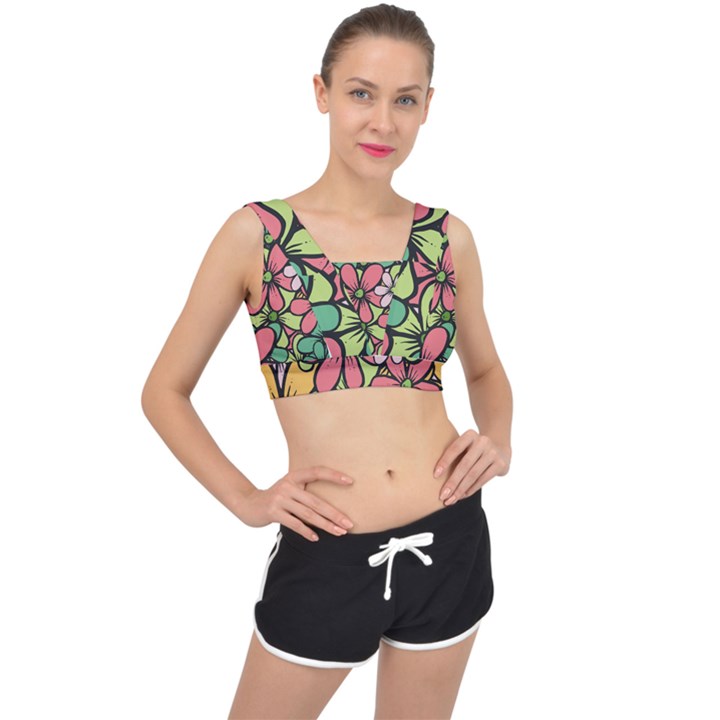 Flowers-27 V-Back Sports Bra