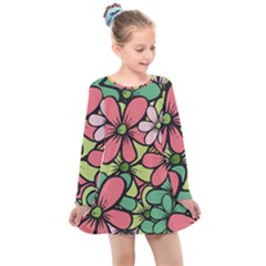 Flowers-27 Kids  Long Sleeve Dress