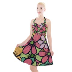 Flowers-27 Halter Party Swing Dress 