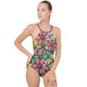 Flowers-27 High Neck One Piece Swimsuit View1