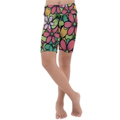 Flowers-27 Kids  Lightweight Velour Cropped Yoga Leggings