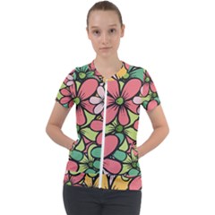 Flowers-27 Short Sleeve Zip Up Jacket