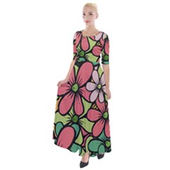 Flowers-27 Half Sleeves Maxi Dress