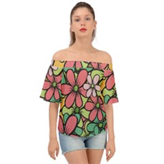 Flowers-27 Off Shoulder Short Sleeve Top by nateshop