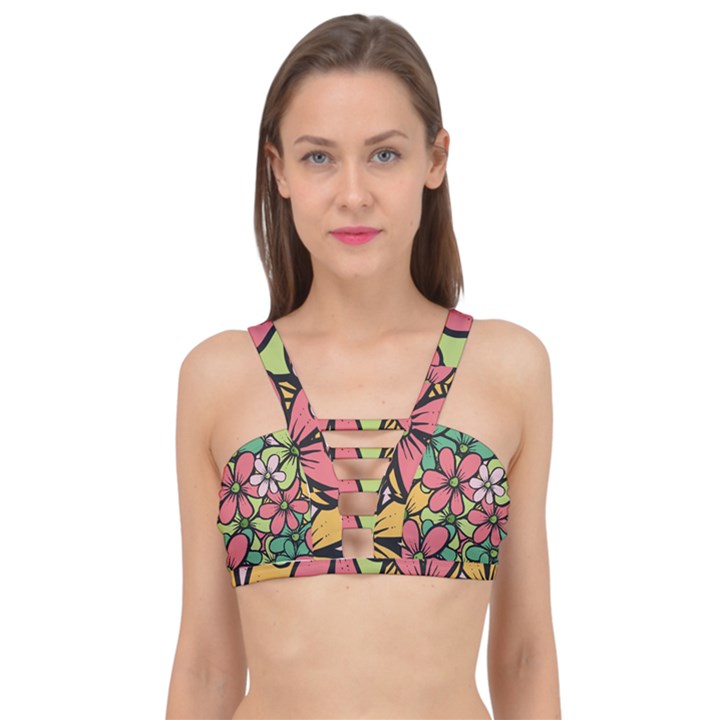 Flowers-27 Cage Up Bikini Top