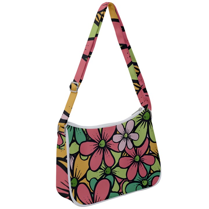 Flowers-27 Zip Up Shoulder Bag