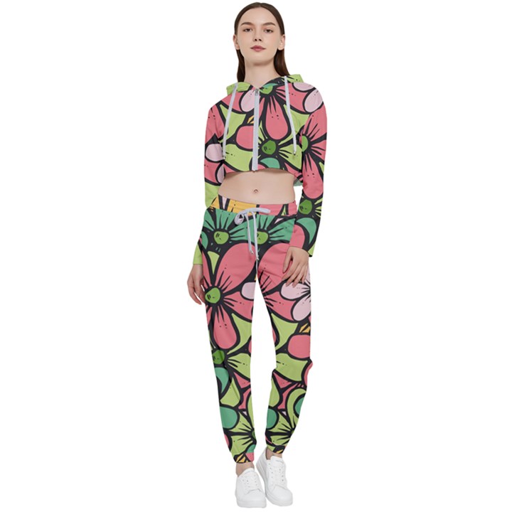 Flowers-27 Cropped Zip Up Lounge Set