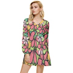 Flowers-27 Tiered Long Sleeve Mini Dress