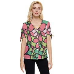 Flowers-27 Bow Sleeve Button Up Top