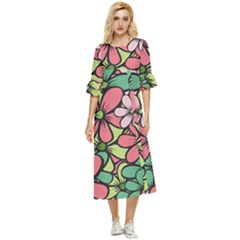 Flowers-27 Double Cuff Midi Dress