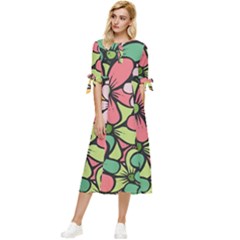 Flowers-27 Bow Sleeve Chiffon Midi Dress