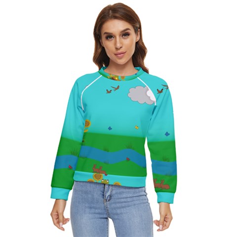 Frog Log Stream River Wallpaper Women s Long Sleeve Raglan Tee by Ravend