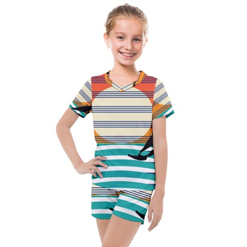 Waves Windsurfer Sun Kids  Mesh Tee And Shorts Set by Ravend