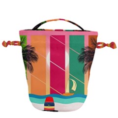 Beach Summer Wallpaper Drawstring Bucket Bag by Ravend