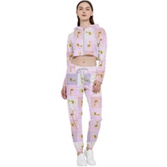 Giraffe Pattern Art Background Cropped Zip Up Lounge Set by Ravend