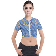 Art Marble Stone Rock Pattern Design Wallpaper Short Sleeve Cropped Jacket by Ravend