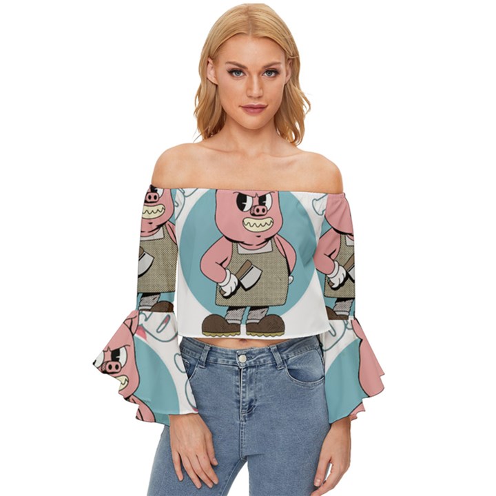 Halloween Off Shoulder Flutter Bell Sleeve Top