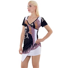 Halloween Short Sleeve Asymmetric Mini Dress by Sparkle