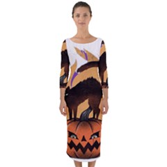 Halloween Quarter Sleeve Midi Bodycon Dress by Sparkle